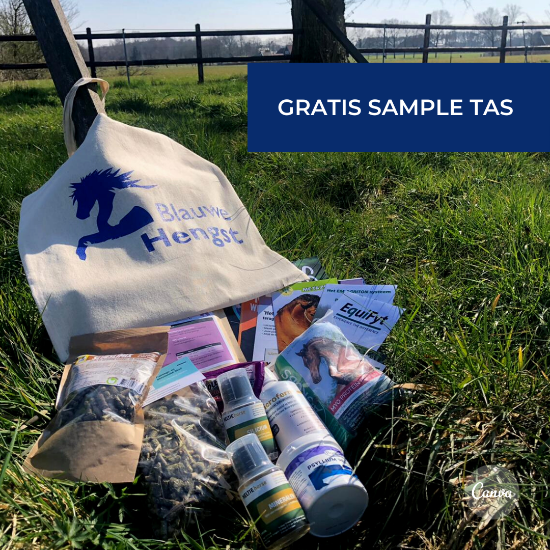 Gratis Blauwe Hengst sample tas paarden voer en supplementen